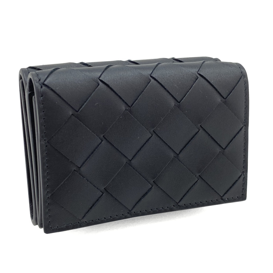 ボッテガヴェネタ Bottega Veneta 三つ折り金入れ タイニー 三つ折りウォレット ミニ財布 イントレチャート カーフレザー ネロ 黒いこと 真っ黒 667036vcpq48803 M Haitiopen Com