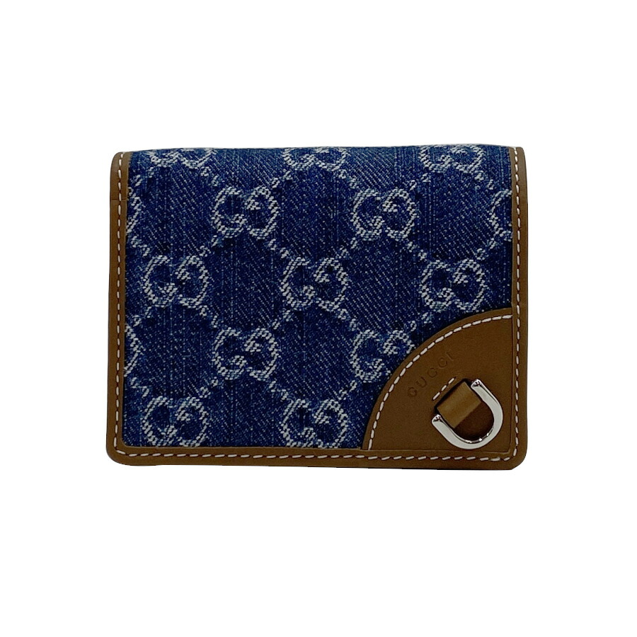 国内完売商品【新品】GUCCI グッチ 二つ折り財布 GGエンブレム スモールウォレット デニム デニムブルー インディゴ GGファブリック レザー Dリング ミニ財布 コンパクト財布 女性 レディース ギフト プレゼント 820692 FAECC 4243
