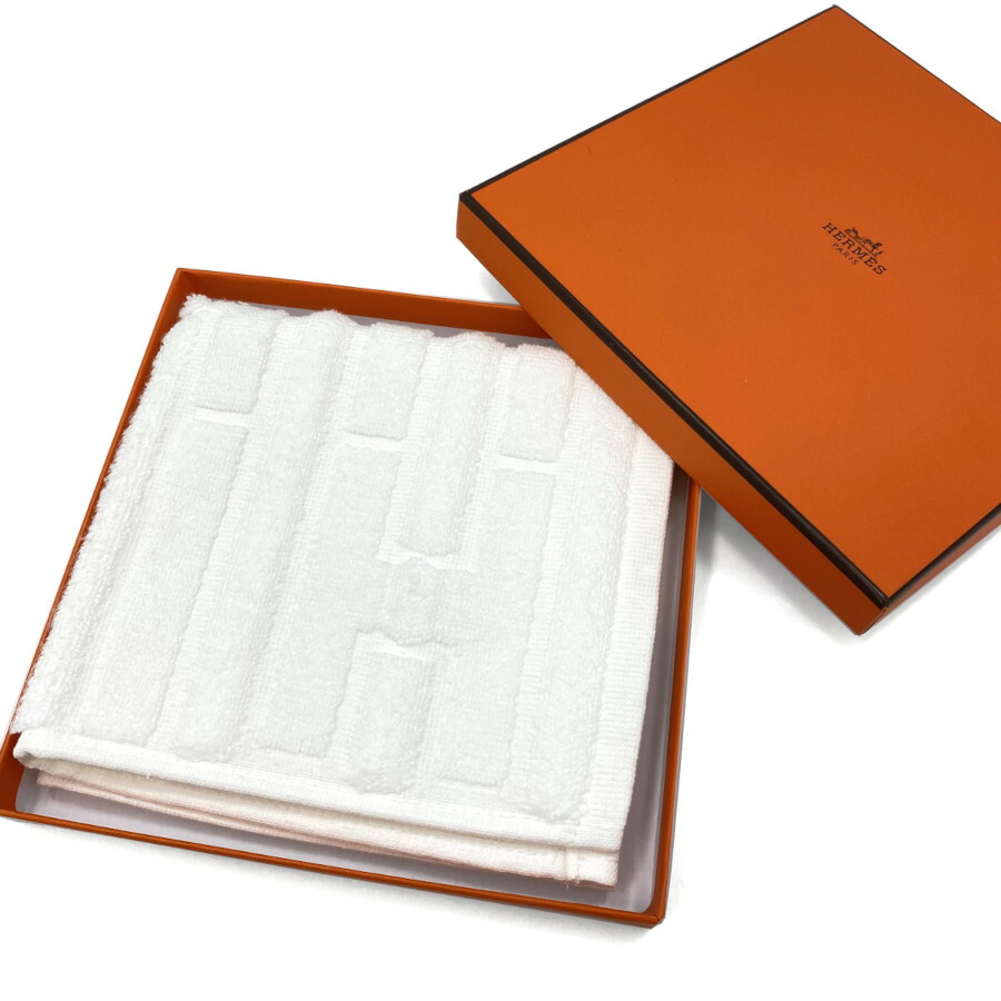 【新品】エルメス HERMES 御手々西洋手ぬぐい カレタオル《 迷宮 》BLANC / 白いこと 綿織物100% 汗手拭い 33×33糎 差し上げ物 差し上げ物 H102776M 16