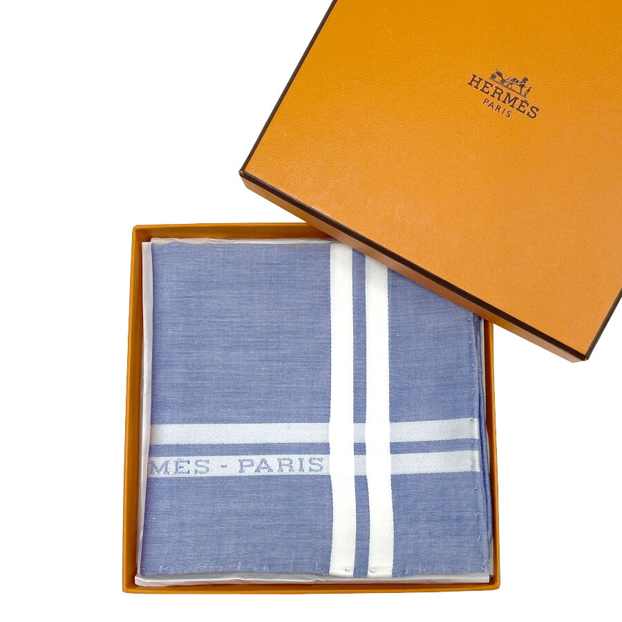 エルメス HERMES 汗手拭い 汗手拭い 《 エルメス・光の都市 》 点火装置青碧 綿織物100％ ブルーシエル BLEU CIEL handkerchief  H068500G H4 レディース 差し上げ物 ラッピング 新品