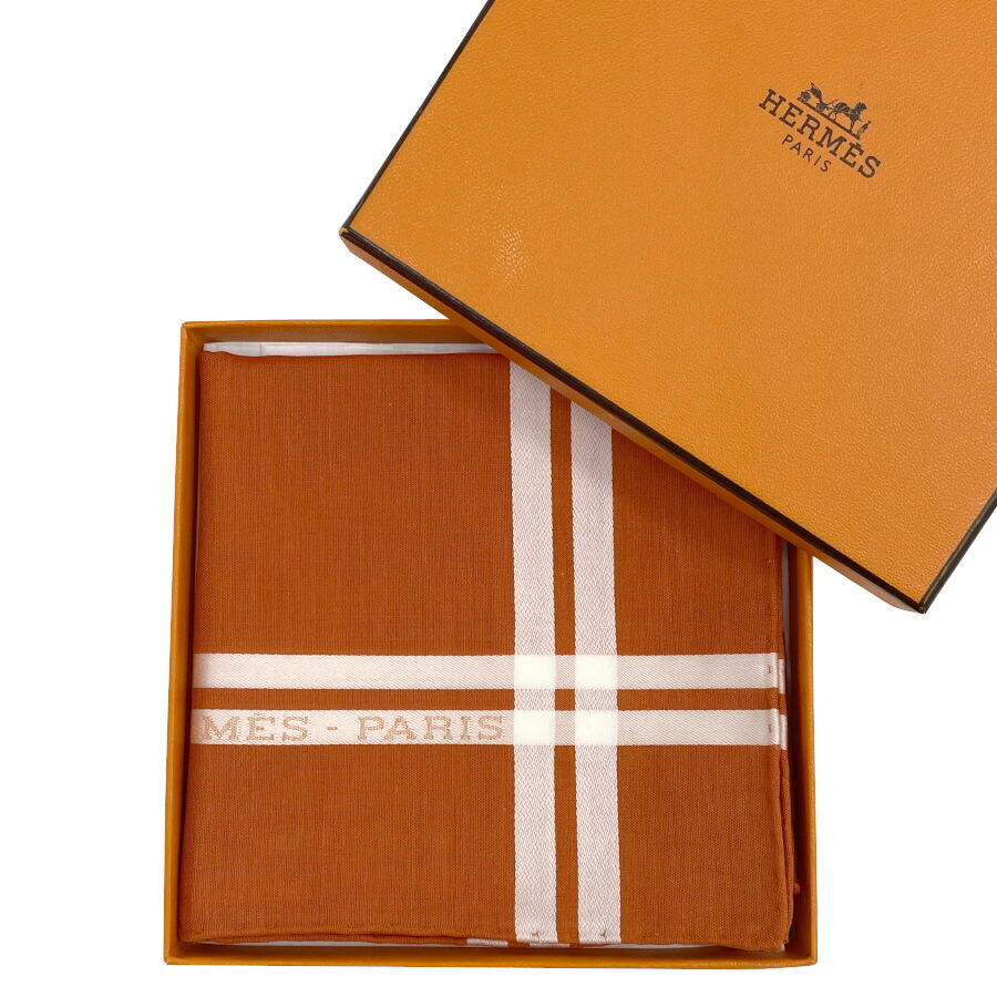 【新品】エルメス HERMES 汗手拭い 汗手拭い《 エルメス・光の都市 》ORANGE / オレンジ色 綿織物100％  レディース 亭主もち 差し上げ物 差し上げ物 H068500G M1