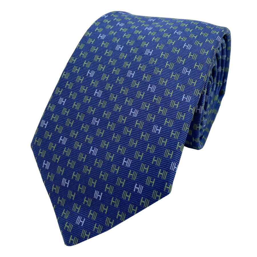 【新品】エルメス HERMES ネクタイ シルクツイルタイ 7 cm《 Hスピード 》INDIGO / VERT インディゴ / グリーン 総柄 ロゴ H柄 シルク 100％ プレゼント ギフト メンズ 男性 H339390T 08｜Brand Selection STAGE