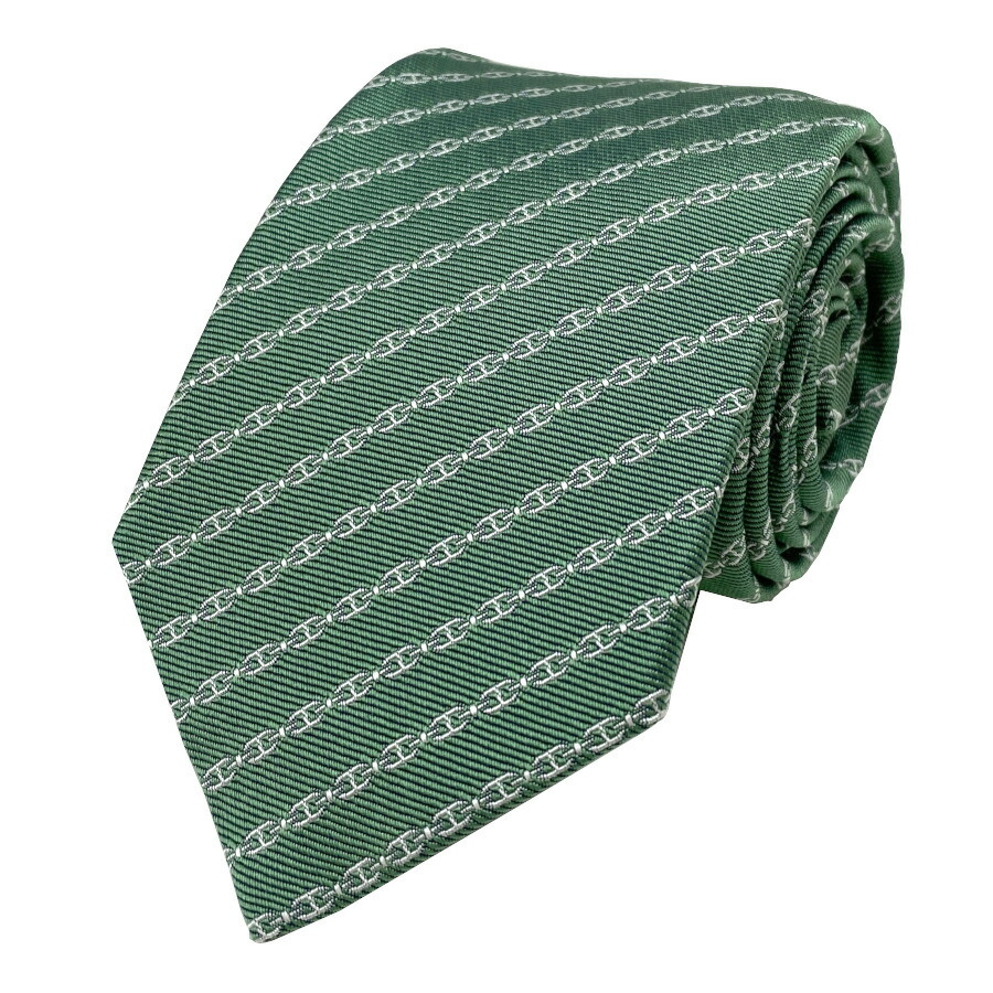 国内売り上げる商いもの【新品】エルメス HERMES タイ シルクツイルタイ 7 糎《 CJETEZ L’ANCRE》VERT / BLANC 頭を覆う物/ブラン 緑 緑であること 総柄 ロゴタイプ シェーヌ・ダンクル 地絹 100％ 差し上げ物 差し上げ物 メンズ 成人男性 H339398T 06
