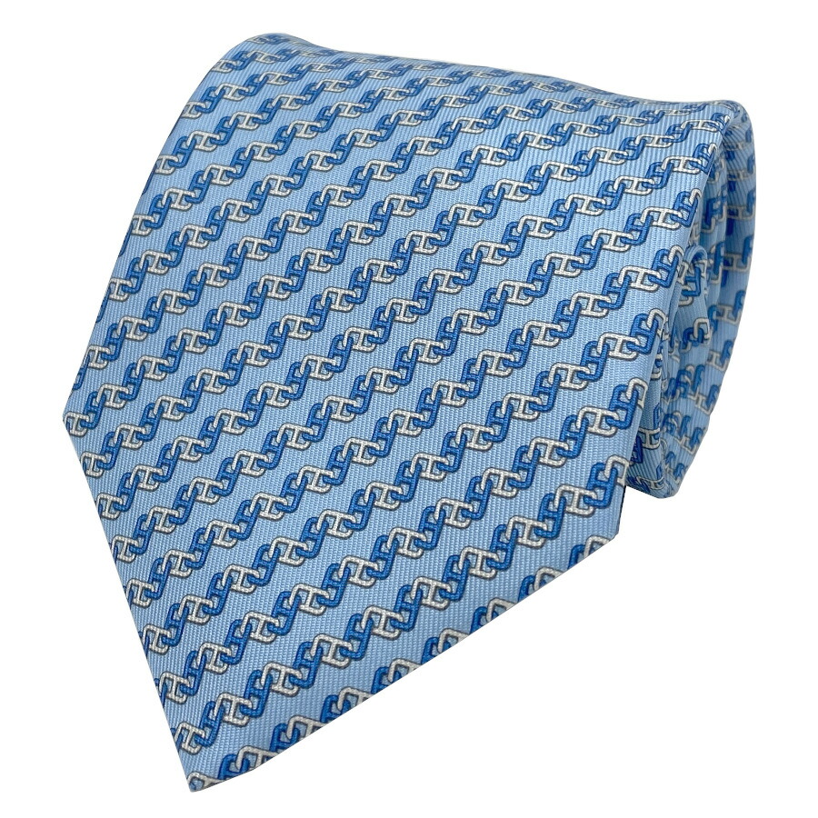 国内完売商品【新品】エルメス HERMES ネクタイ シルクタイ 8cm《 CLUB MAILLONS 》CIEL / BLANC / BLEU MOYEN シエル / ブラン / ブルーモワイアン 青 水色 白 ブルー ホワイト ロゴ イニシャル プレゼント ギフト メンズ 男性 H606243T 12