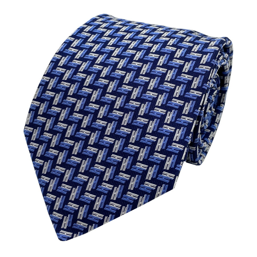 国内完売商品【新品】エルメス HERMES ネクタイ タイ シルクツイルタイ 8 cm《 DOUBLE H 》MARINE / CIEL / BLANC マリン / シエル / ブラン ブルー 水色 青 紺 ホワイト 白 プレゼント ギフト メンズ 男性 H658838T 01