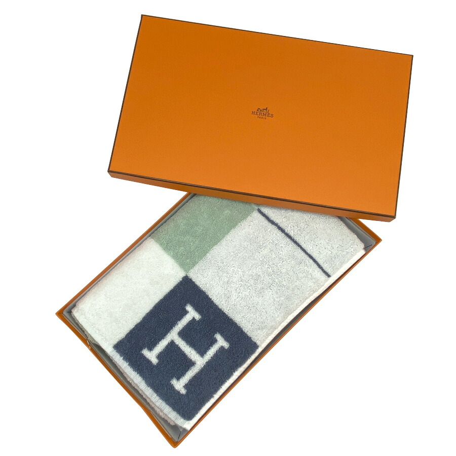 国内完売商品【新品】エルメス HERMES フェイス タオル アヴァロン《 SAMARCANDE 》ARDOISE / GLACIER アルドワーズ / グレイシア 紺 ブルー グレー コットン ハンカチ タオル H102299M 02｜Brand Selection STAGE