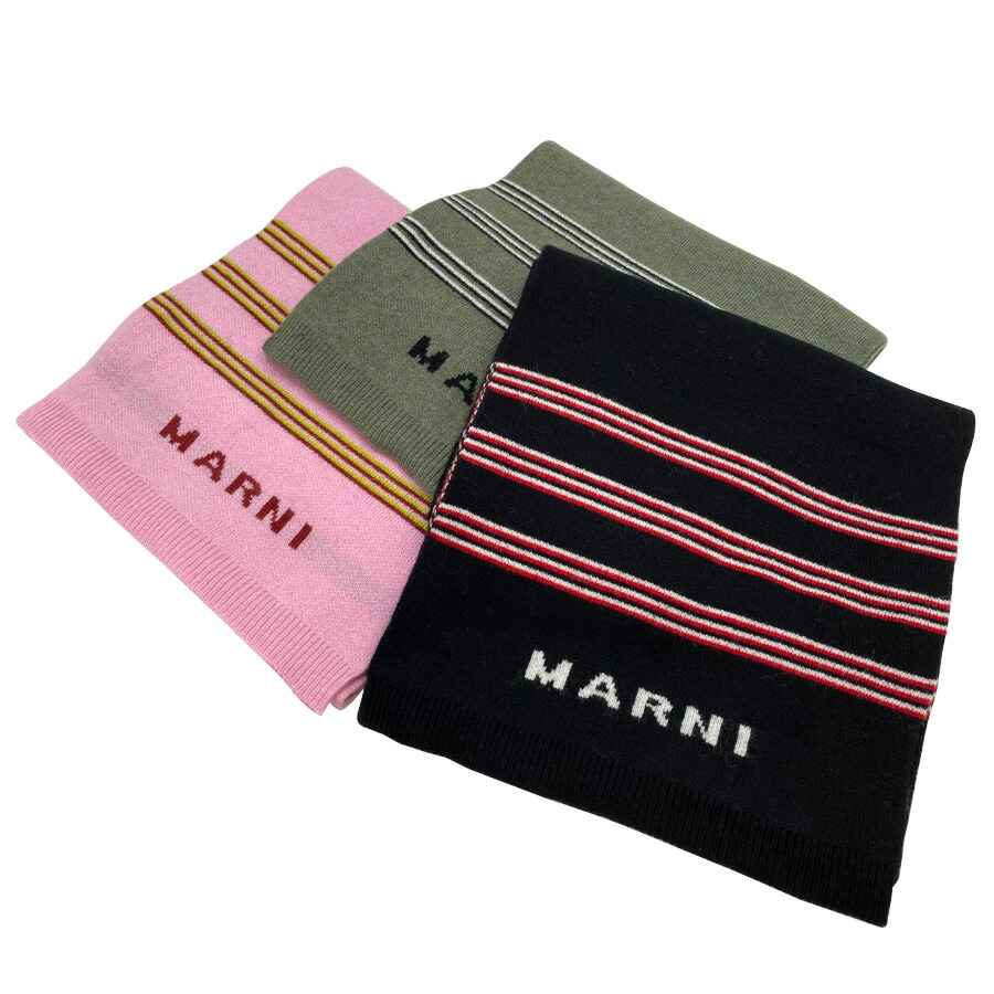 【新品】MARNI マルニ 編み物えり巻き カーキ緑であること 黒いこと さくら色  カーキ緑であること 間借り人 ロゴタイプ 羊毛 カシミヤ  M01284 M00SZ