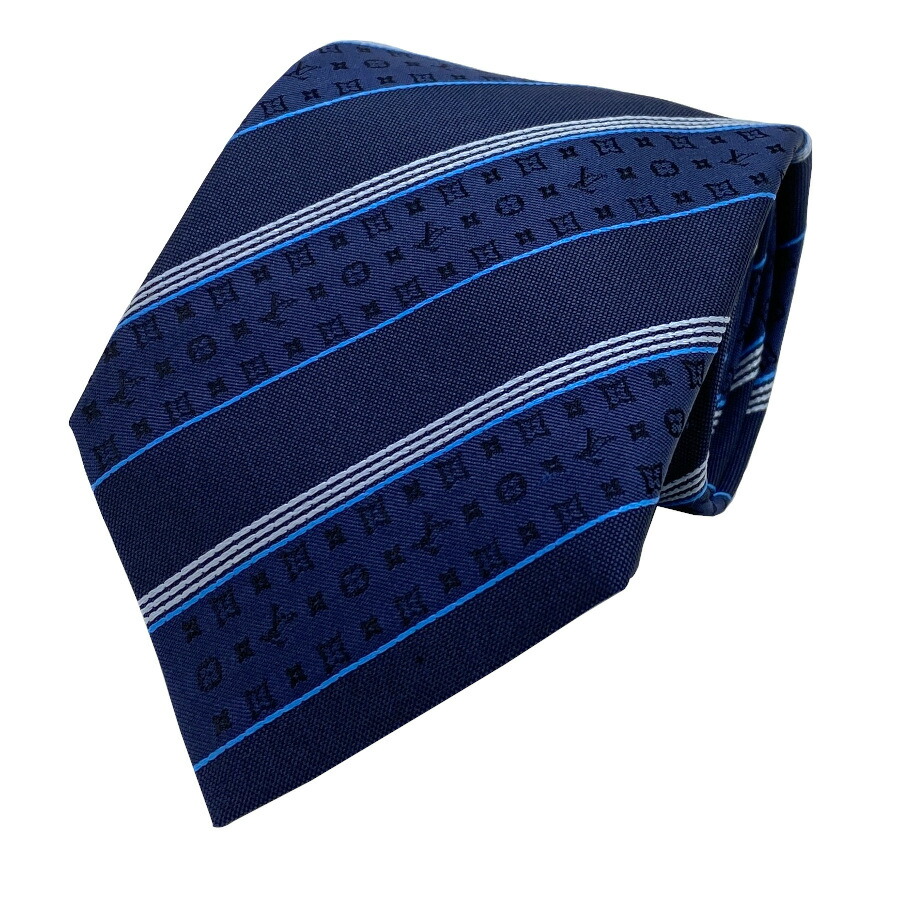 国内完売商品【新品】ルイヴィトン LOUIS VUITTON ネクタイ・モノグラムストライピー 8CM MARINE / マリン シルク 100% ネイビーブルー 紺 青 ロゴ モノグラム 男性 メンズ ギフト プレゼント M73193