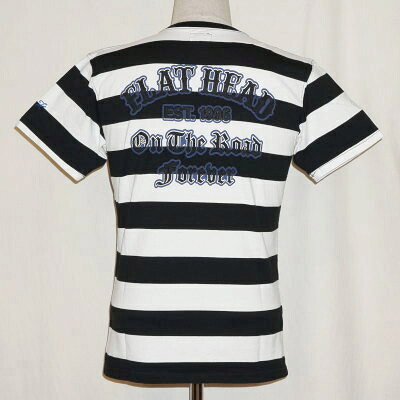 F-BTV-002-ブラックホワイト-ボーダーVネックTシャツ002-FBTV002-FLATHEAD-フラットヘッドTシャツ【送料無料】【smtb-tk】【楽ギフ_包装】｜アメカジ バイカー 2ND・セカンド