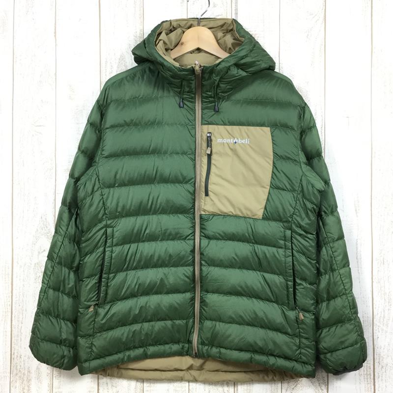 中古 Men S M モンベル コロラドパーカ ナイロンシェル ダウン リバーシブル ジャケット フーディ Montbell Beige Green ベージュ系 Ice Org Br