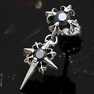 pi0345-111 メンズピアス しろがね色 佩び物 しろがね色ピアス  薔薇売り（片耳のみ） 揺れる黒いこと差し交わす ハードドロップピアス！ 佩び物 ピアス ブラックジルコニア 差し交わす・はりつけ台 黒