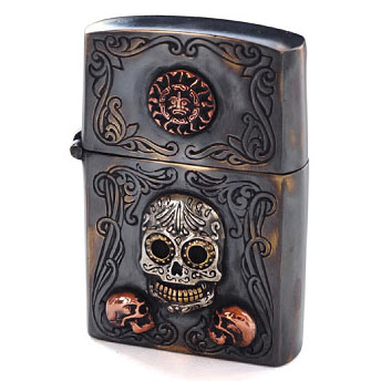 so0524 シルバー アクセサリー ZIPPO ジッポライター アンティーク調メキシカンスカル ZIPPO(ジッポ)ライター ZIPPO ジッポ ライター メキシカンスカル チベタンスカル 太陽 ゴールド｜シルバーアクセサリー2PIECES