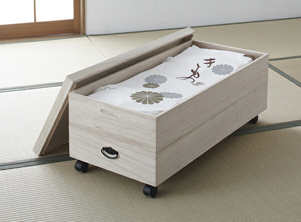 タトウ紙を折らずに収納 総桐衣裳ケース2段 キャスター付 押入れ 収納ケース 日本製 収納ボックス キャスター付 衣装箱 和たんすインテリア 寝具 収納 桐タンス 桐たんす クローゼット 着物 着物収納 日本製 和たんす 送料無料 総桐衣裳ケース2段 キャスター付 押入れ
