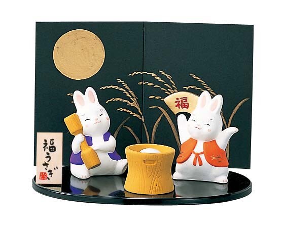 置物 錦彩 餅つきうさぎ 小 置き物 飾り物 オブジェ ディスプレイ ミニチュア 兎 ウサギ かわいい 和雑貨 和風 和モダン 和テイスト 和室 レトロ 可愛い コンパクト 小ぶり Marcsdesign Com