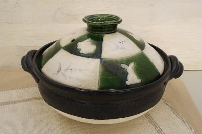 織部兎市松　６号土鍋