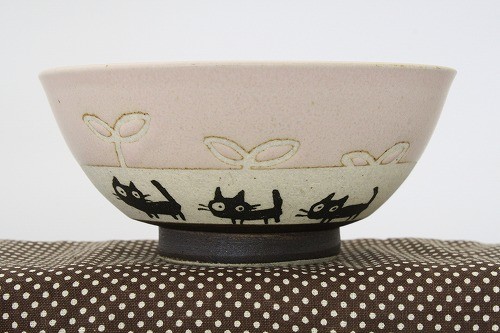 黒ネコ 飯碗 ピンク 3点セット 日本製 お椀 お茶碗 国産 おしゃれ かわいい 贈り物 ギフト プレゼント レトロ 敬老の日 和モダン 和風 和食器 陶器 シンプル 今ダケ送料無料