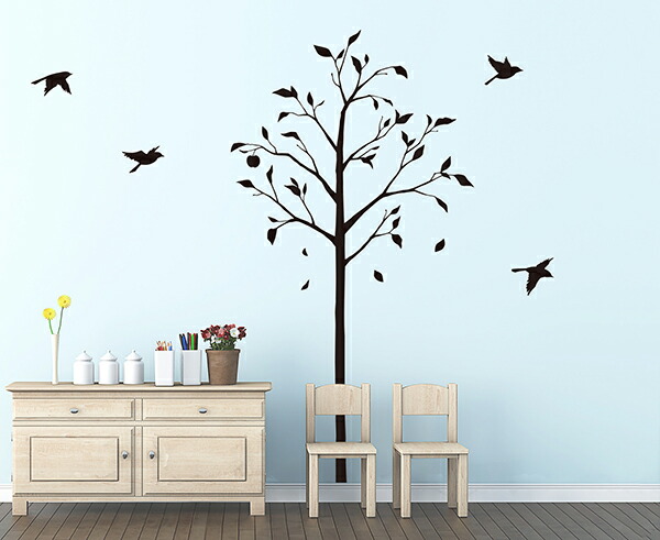 手数料安い 転写タイプ 大判 高級 ウォールステッカー 林檎の木と小鳥 ブラック 木 果物 鳥 壁傷 汚れ隠し インテリア キッチン リビング 子供部屋 トイレ 壁紙 壁シール かわいい 北欧 人気絶頂 Lexusoman Com