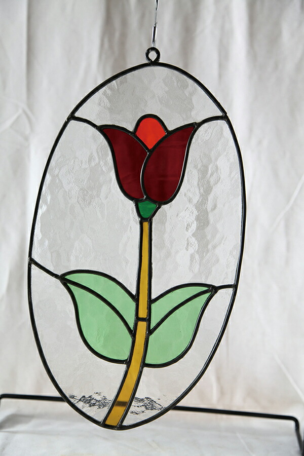 〇ステンドグラス　チューリップ丸 ステンドグラス 壁掛け時計（Ap-49.丸型チューリップ） 掛け時計