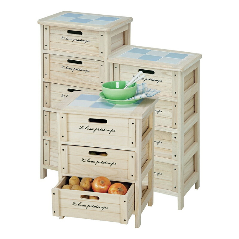 送料無料木製3段ボックス野菜ストッカー幅40cmチェスト引き出し収納タイル桐たんすキッチン収納台所収納ボックスキャビネットシンプルモダン北欧おしゃれかわいい