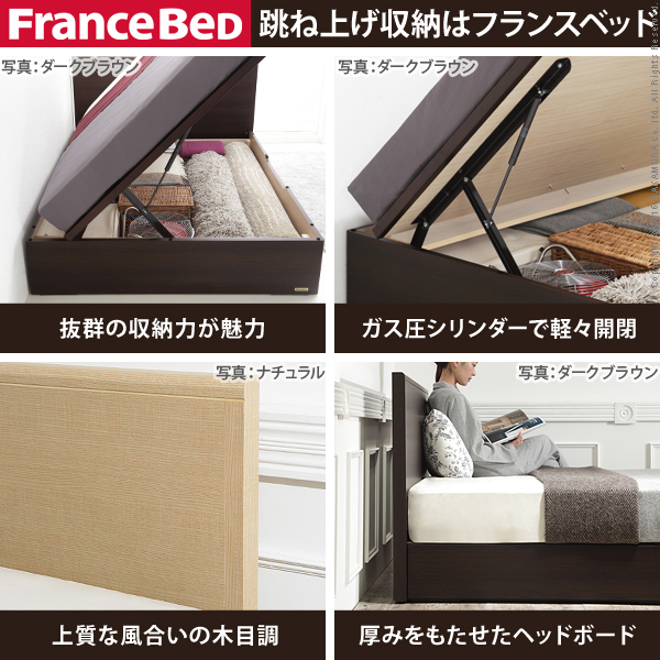 フランスベッド フラットヘッドボードベッド 〔グリフィン〕 跳ね上げ横開き シングル ベッドフレームのみ 収納ベッド 収納 木製 日本製  フレーム｜ナイススタイル