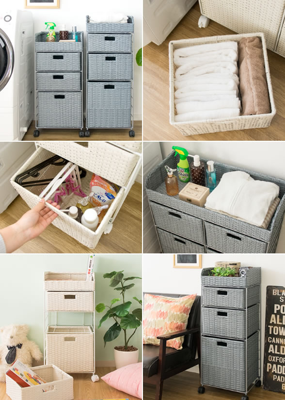 チェスト 衣類収納 かわいい サイドチェスト 3段 ラタン ランドリーラック キャスター付き インテリア タオルや衣類 洗濯用品などが収納できる軽量なラタンランドリーチェスト リビング収納 送料無料 高さ94cm キャスター付き ランドリーチェスト 3段 サイドチェスト