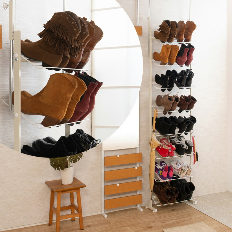 最安値公式サイト つっぱり スリムシューズラック 靴収納 スニーカー 靴置き ディスプレイラック おしゃれ 薄型 玄関 ハイカットブーツ専用タイプシューズラック スリッパ 省スペース 下駄箱 省スペース エントランス インテリア 靴箱 ショップ風 送料無料 突っ張り壁面