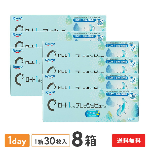 【貨物輸送無料】ロート ワンデーフレッシュビュー リッチモイスト2 30枚入 8箱仕掛ける 1日使い捨てコンタクトレンズ（1day / ROHTO / 近眼 / 老眼 ）