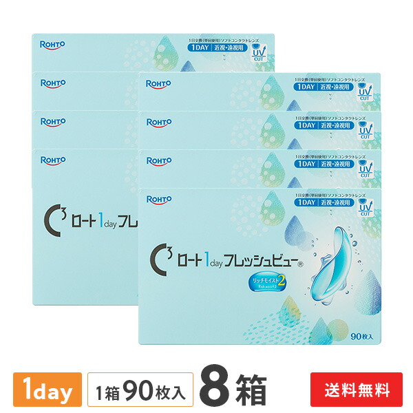 【貨物輸送無料】ロート ワンデーフレッシュビュー リッチモイスト2 90枚入 8箱仕掛ける 1日使い捨てコンタクトレンズ（1day / ROHTO / 近眼 / 老眼 ）