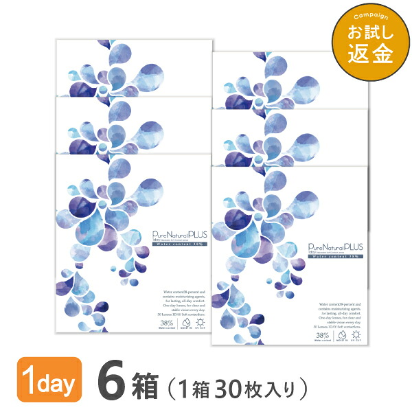 【送料無料】ピュアナチュラルプラス38％ 6箱セット 30枚入 1日使い捨て (ピュアナチュラルワンデー SHOBIDO 粧美堂 クリアレンズ 1dayタイプ ) 6,379円