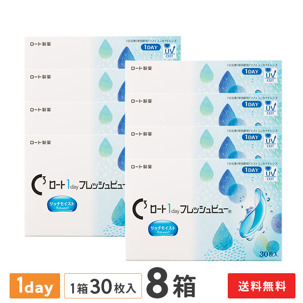 【貨物輸送無料】ロートワンデーフレッシュビューリッチモイスト 30枚入 8箱仕掛ける 1日使い捨てコンタクトレンズ（1箱30枚入り口・入口 / 一デー / 1day / ROHTO / 近眼 / 老眼 ）