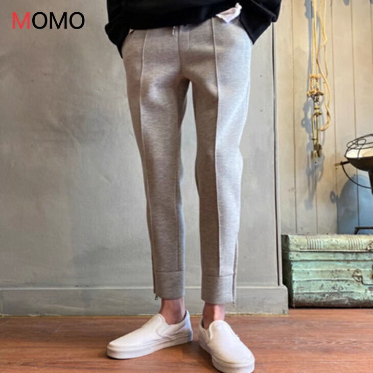 メンズ スウエットパンツ ジッパースリット パンツ サイドジッパー ストレート パンツ メンズ クロップド パンツ スリムシルエット 動きやすい ストレッチ素材 伸縮性 カジュアルパンツ 脚長見え効果 大人カジュアル メンズ ウエア ゴルフウエアにも｜大人カジュアル＆ゴルフ MOMO