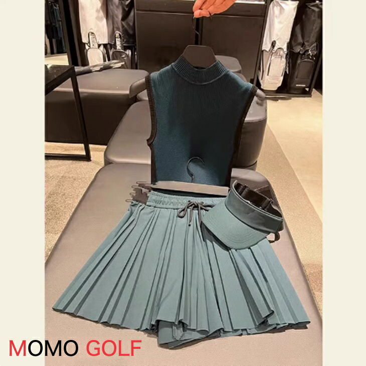 レディース ゴルフウエア セットアップ ツーピース オールシーズン 春夏秋冬ノースリーブ ニットハイネックシャツ プリーツスカート カジュアル ゴルフウエア 動きやすい 素材 韓国 ゴルフ 被らないインポート ゴルフウエア 大人カジュアル ゴルフウエア|大人カジュアル&ゴルフ MOMO