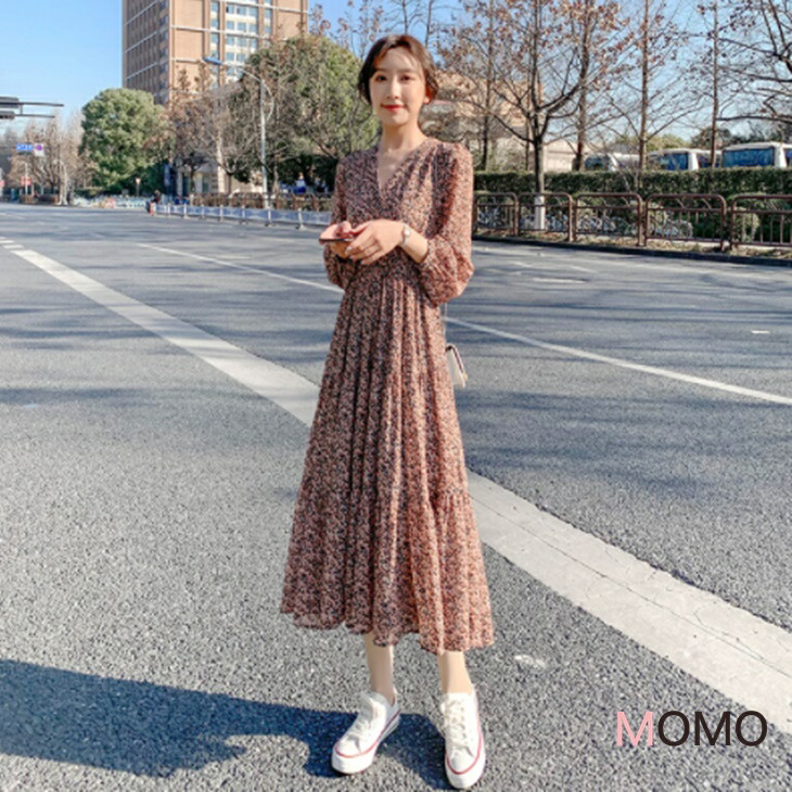 商店 シンプルワンピ アラサーファッション 大人カジュアル アラフィフコーデ アラサーコーデ 大人韓国コーデ Ins シフォンワンピース 大人 ファッション Vネックワンピ お出かけワンピ フェアリー花柄ドレス 大人コーデ フローラルワンピ アラフォーコーデ ワンピース