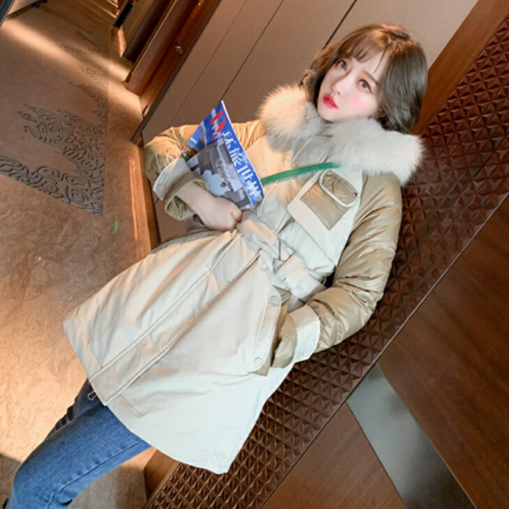 ファーフード付きダウンジャケットコート ミドル丈ダウンコート 軽いダウンコート ウエストベルト付 柔らかダウンコート 秋冬コート 大人ダウンコート 大人コーデ 大人カジュアル 大人可愛いコーデ アラサーコーデ アラサー ins ママコーデ 大人韓国コーデ 20,082円