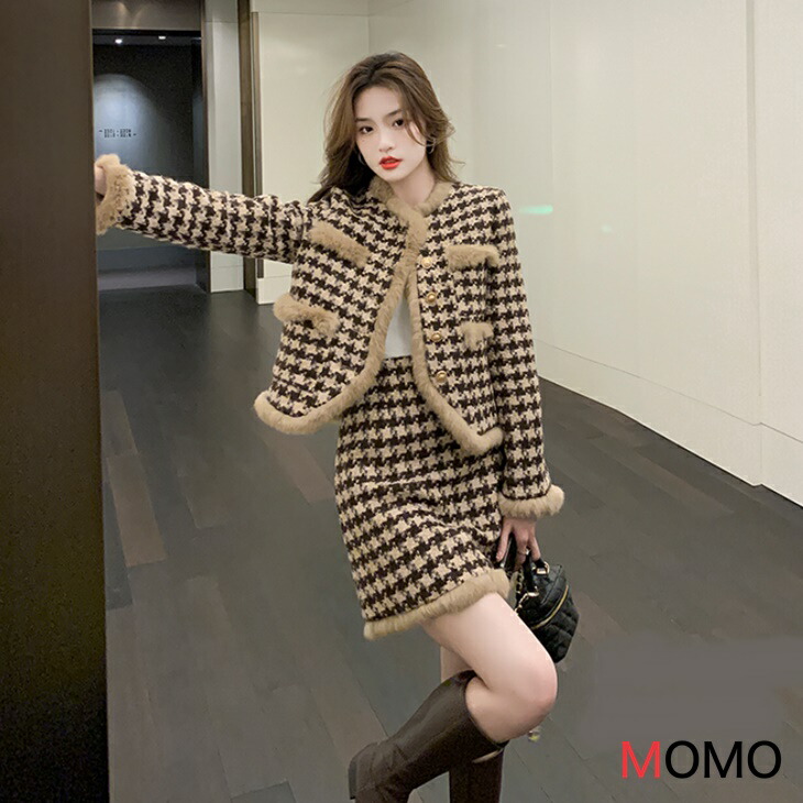 楽天市場】セットアップ ツーピース ツイードジャケット＋ベルベット