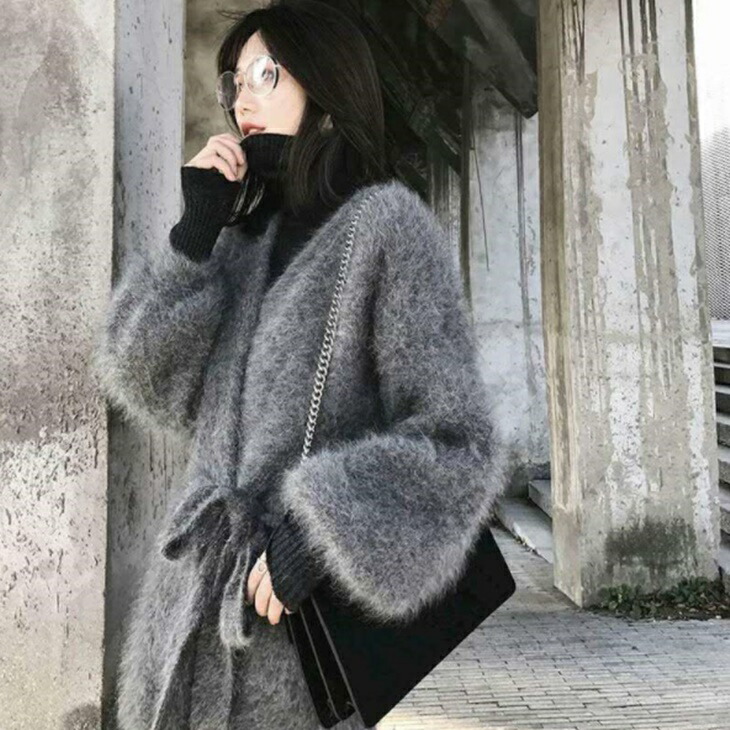 楽天市場】ファーカーディガンコート ルーズセーター ミンクフェイク