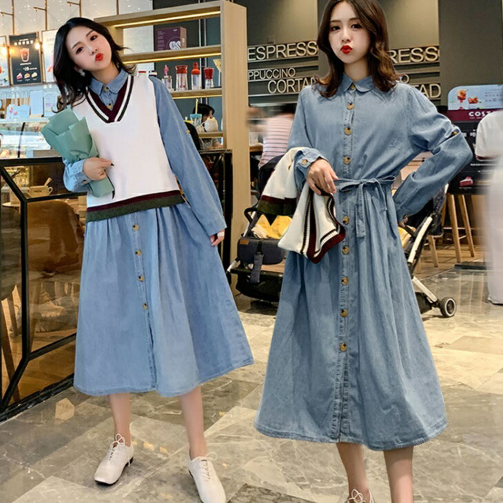 婦人服の春の新型デニムベスト洋服のワンピースの2つのセットV 婦人服の春の新型デニムベスト洋服のワンピースの2つのセットV