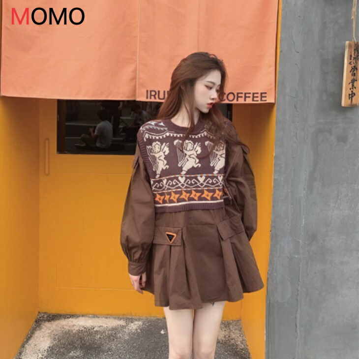 楽天市場】【2点セット】刺繍ニットベスト＋フリルワンピース