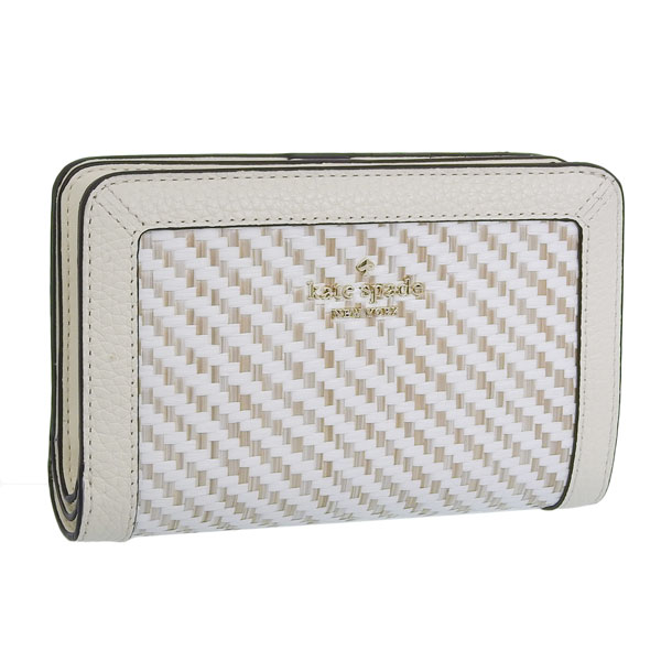 ケイトスペード ニューヨーク 二つ折り財布 レディース L字ファスナー ホワイト ベージュ アウトレット kate spade new york lena two tone straw kk925-101