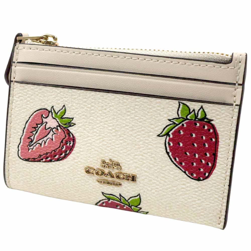 【新品未使用】COACH 折財布 苺柄 白 二つ折り 新品未使用】COACH コーチ いちご柄 ホワイト 白色 二つ折り財布