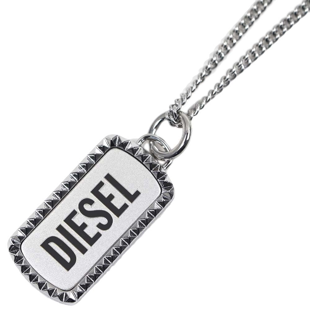 DIESEL シルバーリングペンダントネックレス DIESEL ディーゼル ダブル リング ネックレス シルバー系【中古