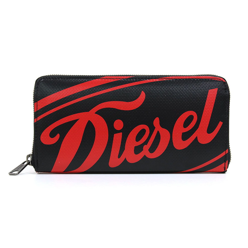 熱い販売 長財布 ディーゼル DIESEL ブラック ラウンドファスナー レッド 長財布