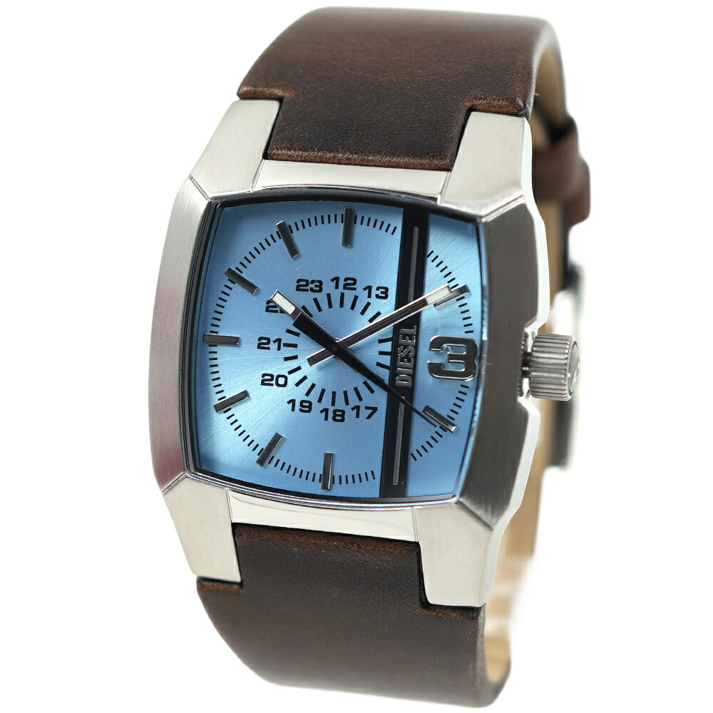 ディーゼル ウオッチ メンズ トノー型 点火装置青碧 赤銅色 なめし革 DIESEL Watch Tonneau Light Blue Brown Leather DZ1998