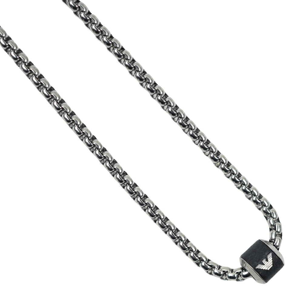 エンポリオアルマーニ 首飾り チェーン店 しろがね色 黒いこと 鷲ロゴタイプ メンズ 佩び物 EMPORIO ARMANI Necklace Chain Silver Black Eagle EGS2910040