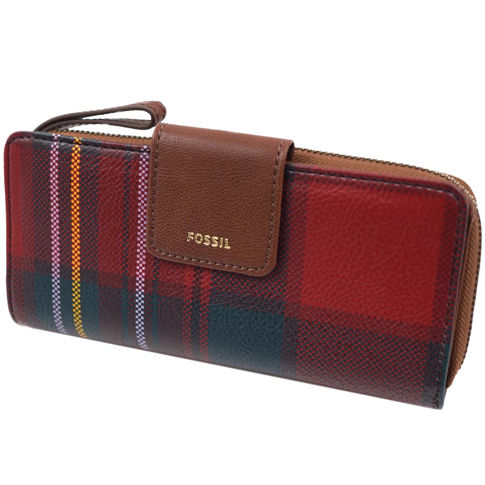 フォッシル 長財布 ラウンドファスナー FOSSIL MADISON ZIP CLUTCHRED PLAID SWL2246641