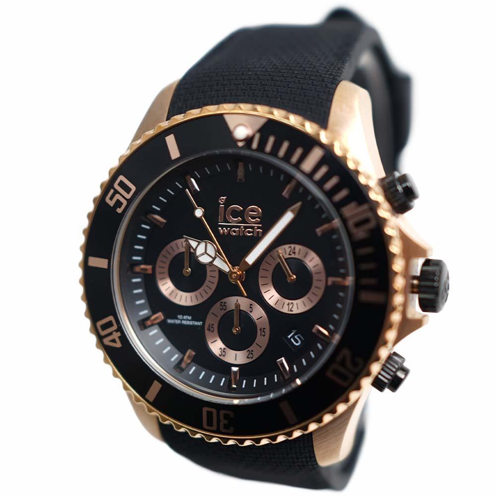 [訳ありアウトレット/箱] アイスウォッチ 腕時計 ice watch メンズ 016305 クロノグラフ ラージ ブラック ローズゴールド シリコン｜アクセサリーギフトのTYS