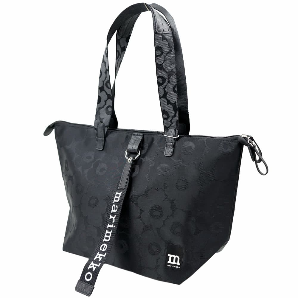マリメッコ トートバッグ レディース 肩かけ チャック式開閉 黒いこと 花柄 marimekko Tote M Unikko Shoulder bag 095310 999 095310-999