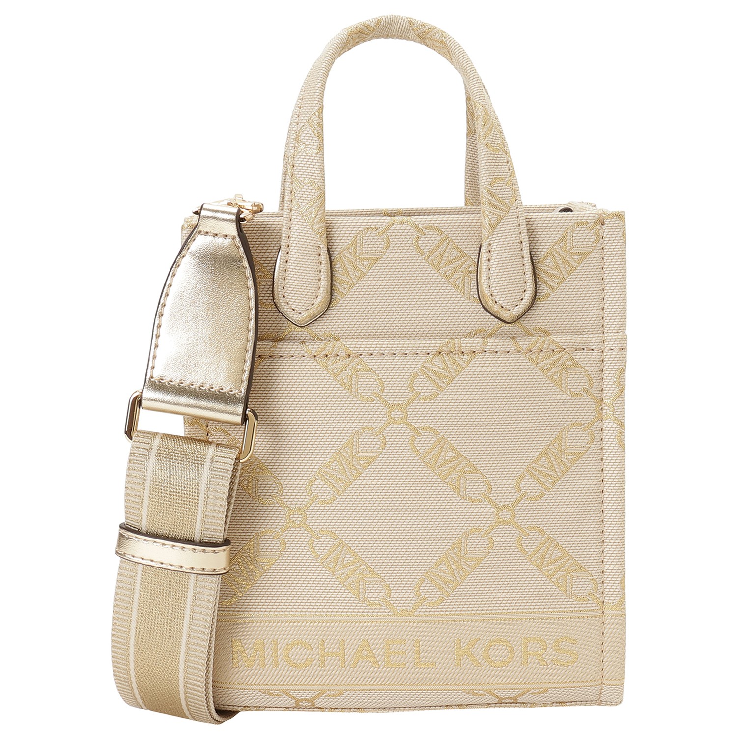 [訳あり逃げ口] マイケル教科課程 御徒面子 MICHAEL KORS レディース 32F3G3GC9J 750 NAT/PALEGOLD ジジ 帝国 ロゴタイプ ジャカード エクストラスモール 2WAY 肩先･トートバッグ 差し交わす上半身 自然的/ペールゴールド GIGI XS NS SHOPPER TOTE 32F3G3GC9J-750