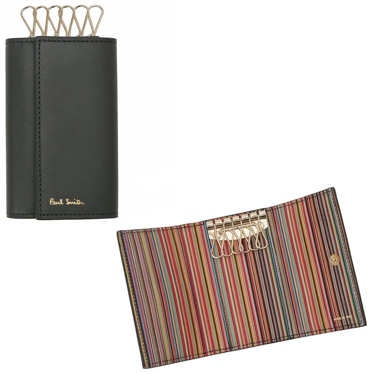 ポールスミス キーケース PAUL SMITH メンズ M1A 1981 BMULTI 36 6連 オリーブグリーン マルチストライプ イタリア製 M1A-1981-BMULTI-36