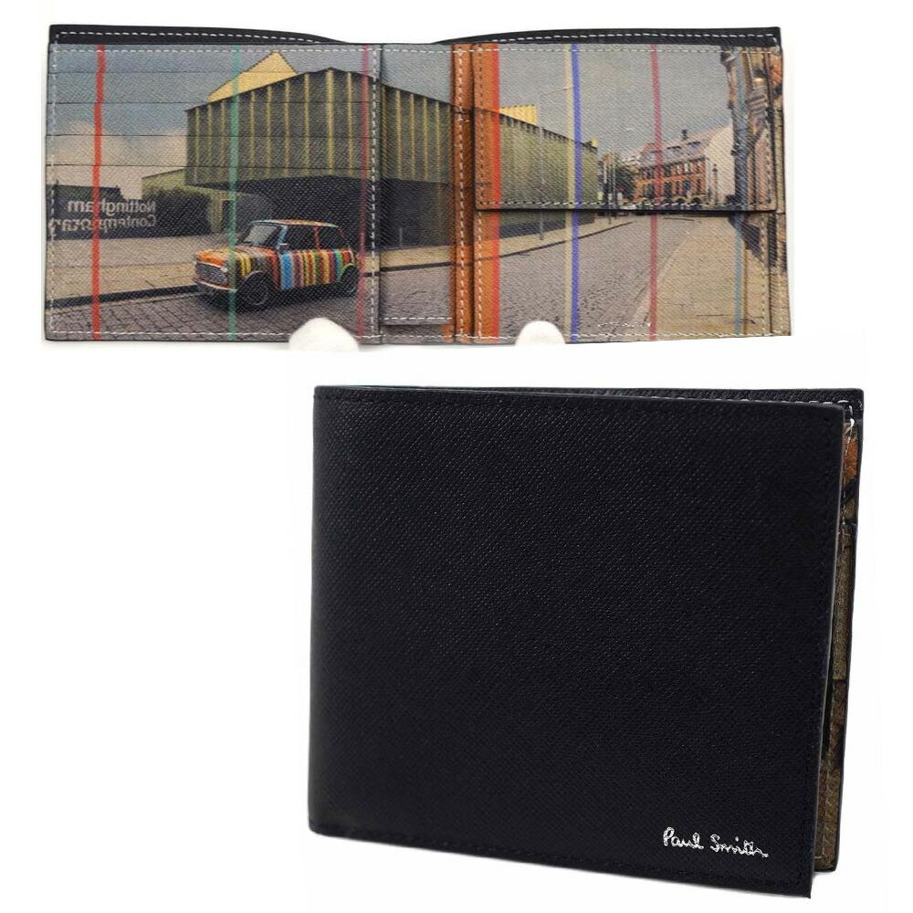 極点スミス 札入れ 二つ折り札入れ メンズ ミニクーパー 黒いこと マルチ色合い LEATHER PAUL SMITH M1A-4833-LMINNC-79